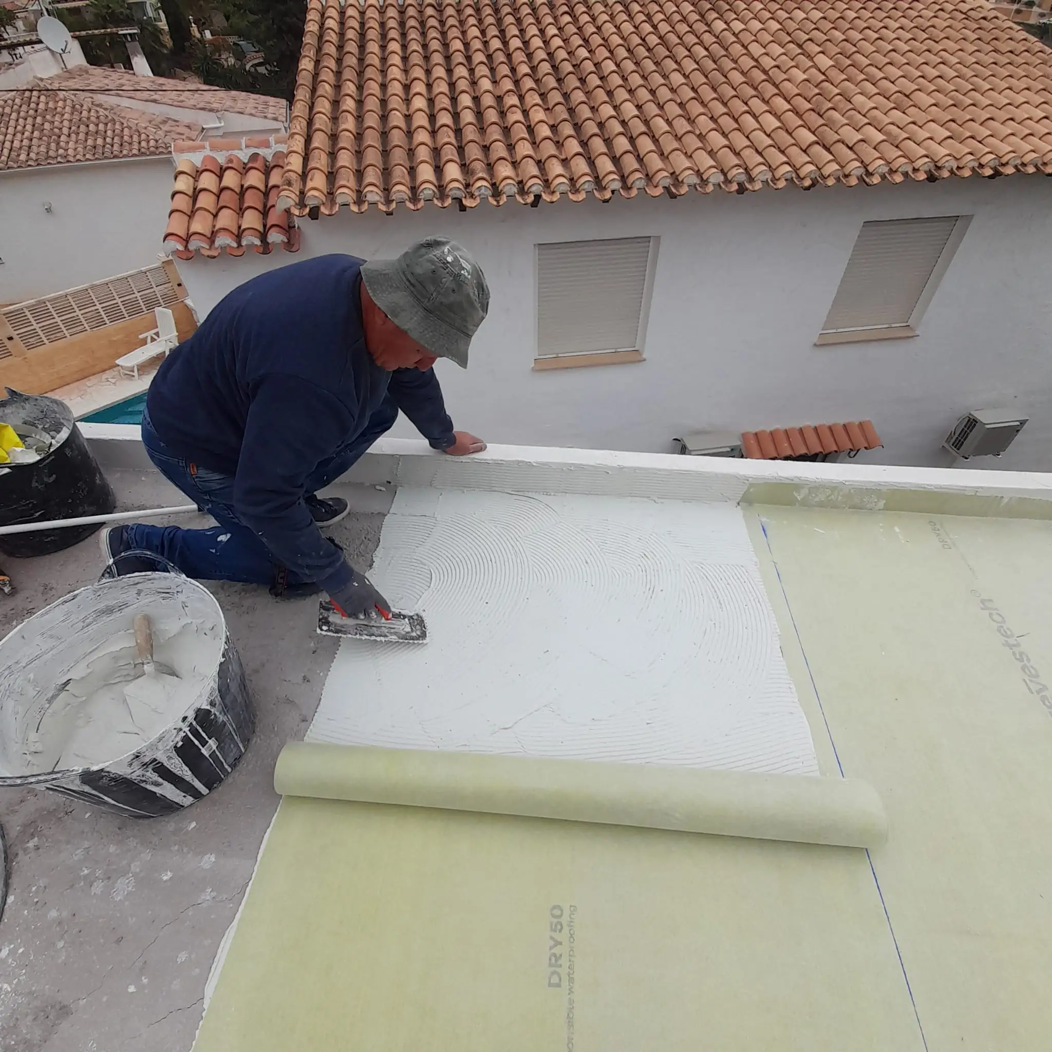 Roof renovation process with new waterproofing in Altea